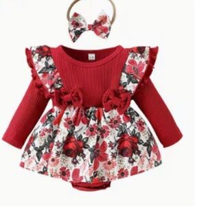 Floral Red Baby Dress with Headband